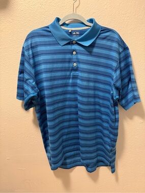 Adidas Golf Men’s Blue Striped ClimaCool Short-Sleeve Polo Shirt Large